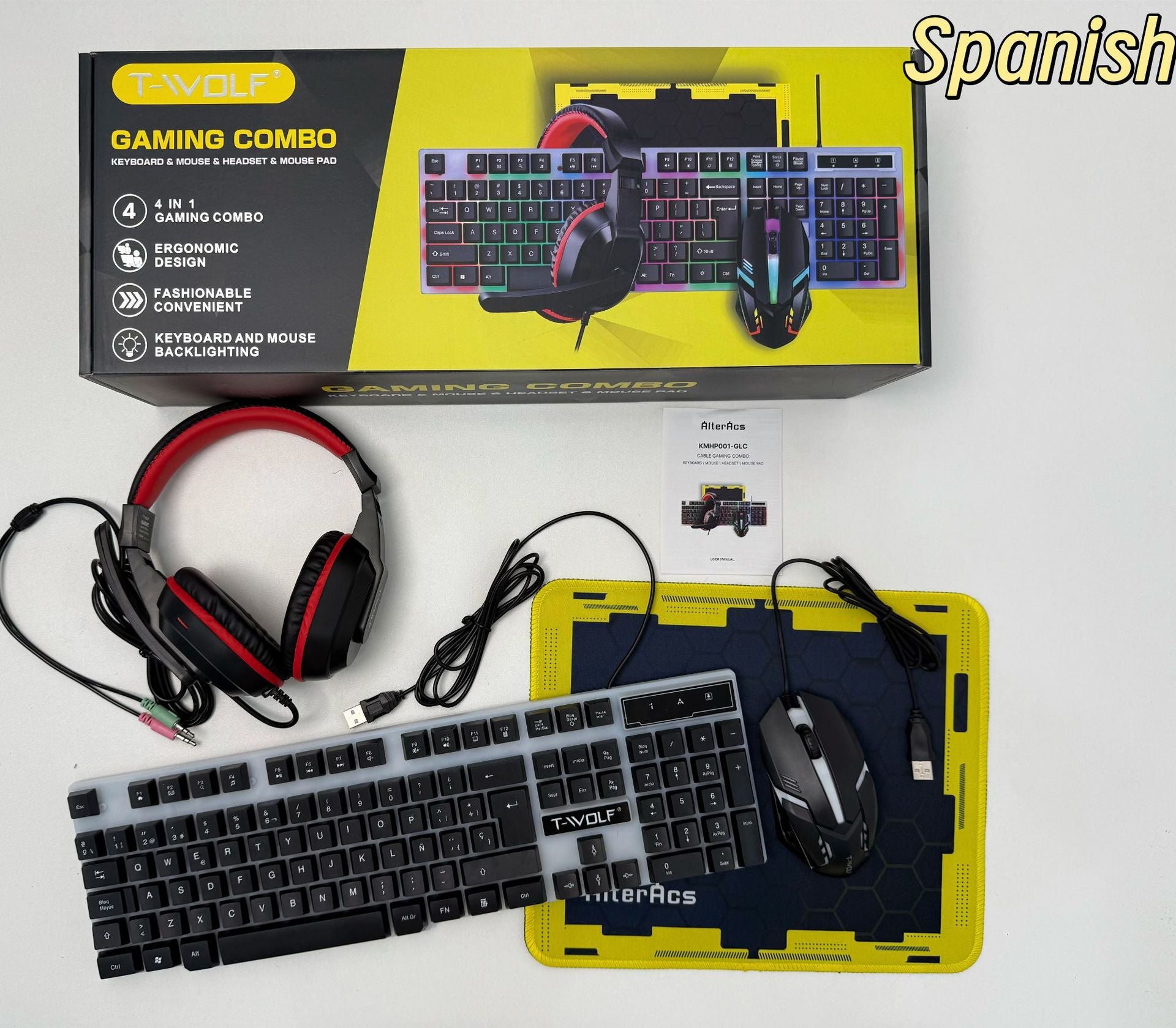 T-Wolf TF240 Gaming Keyboard Headphones & Mouse Set